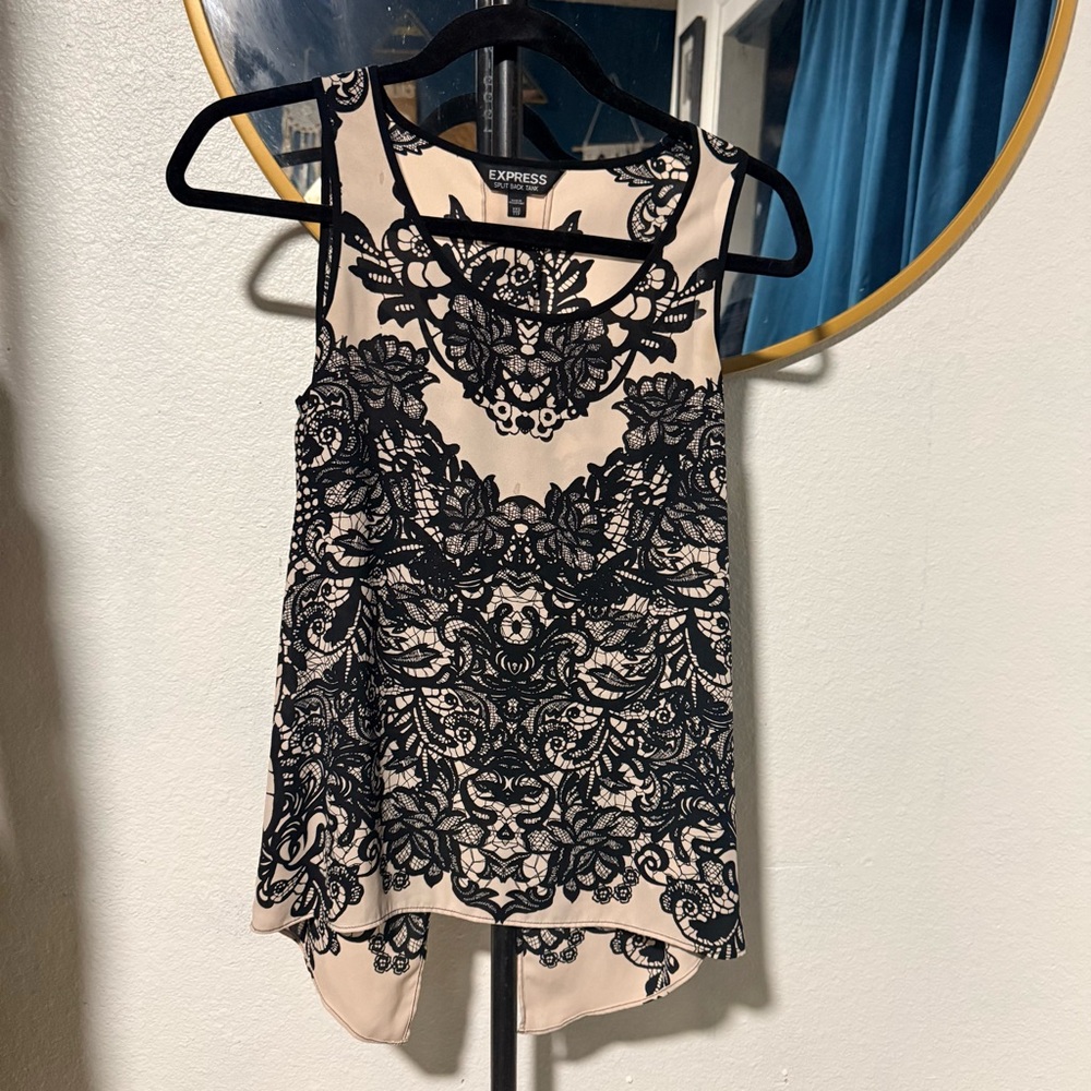 Express Black and Cream Lace Women's Blouse